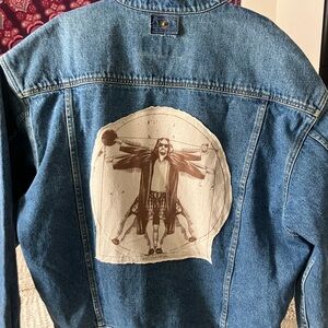 Upcycled “the dude” Jean jacket with snap on cape